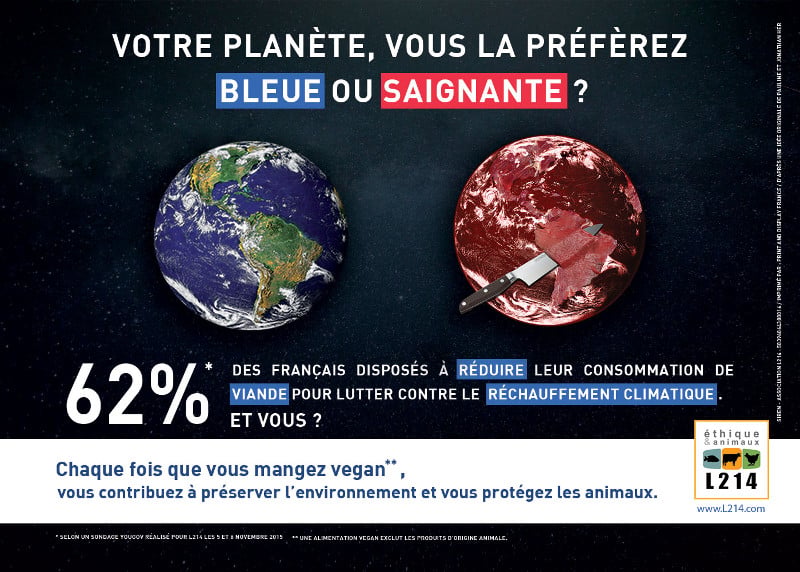 Affiche 'Votre planète, vous la préférez bleue ou saignante'