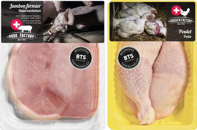 barquette de viande réaliste par l'association Tier Im Fokus