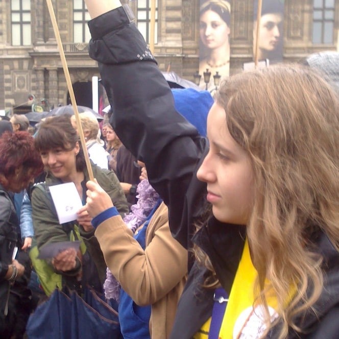 Emilie lors d'une manifestation anti-corrida